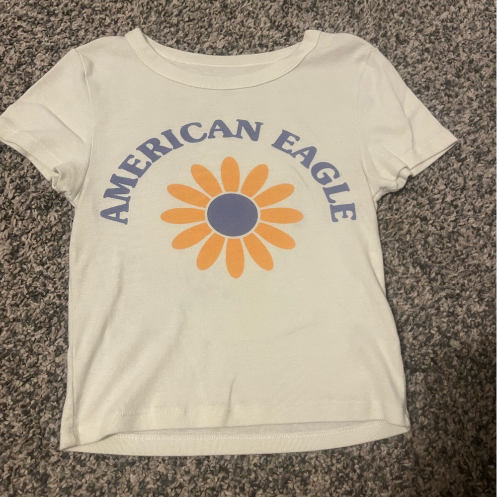 American Eagle Outfitters Kids White and Orange Graphic Tee
